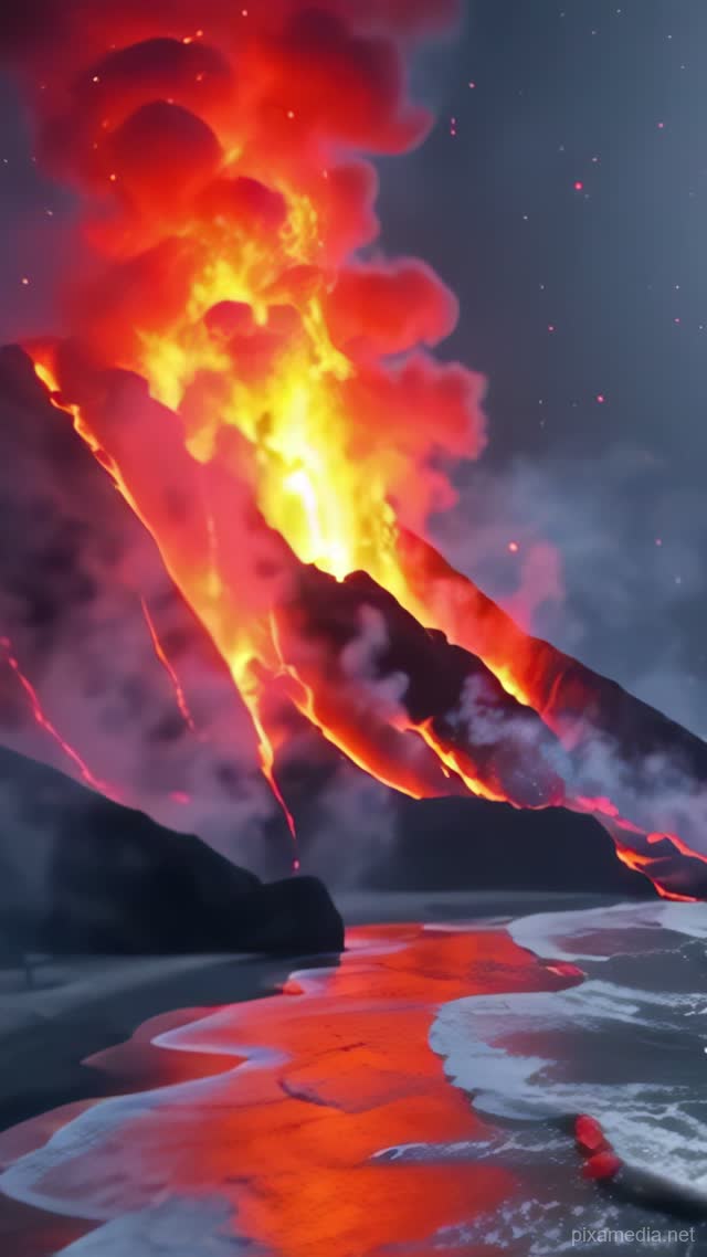 Lava Meets Moonlit Sea - Fire & Water AI stock